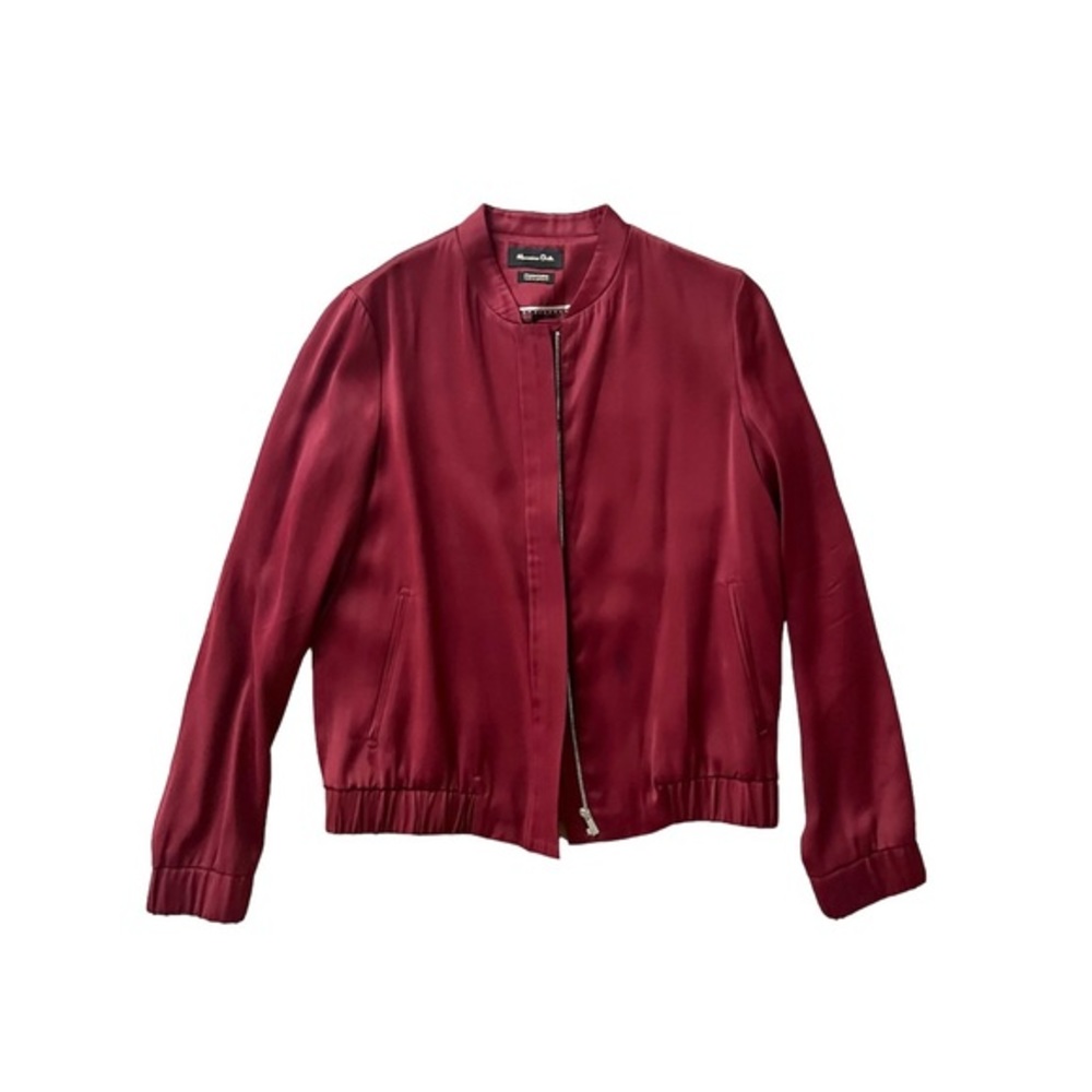 Massimo Dutti Women's Burgundy Full Zip Bomber Jacket
